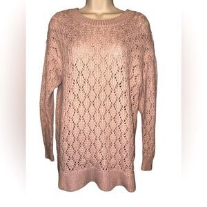 Lane Bryant Plus Size 14/16 Mauve Pink Pointelle Knit Long Sweater Crew Neck